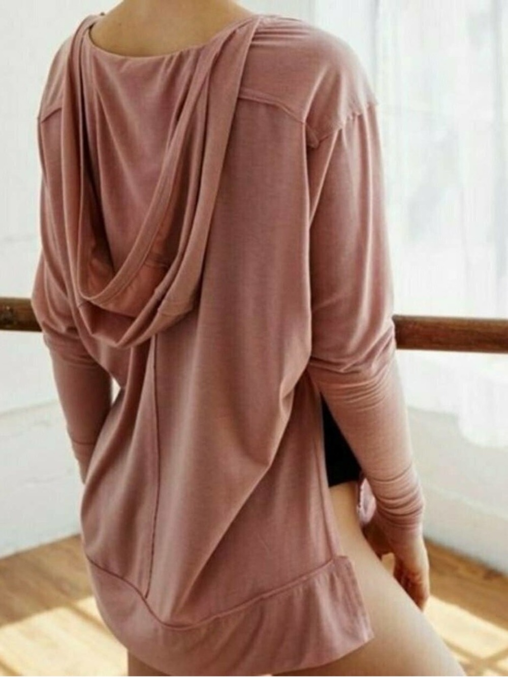 Free People Dusty Rose V-Neck Lightweight Tunic Top Hoodie